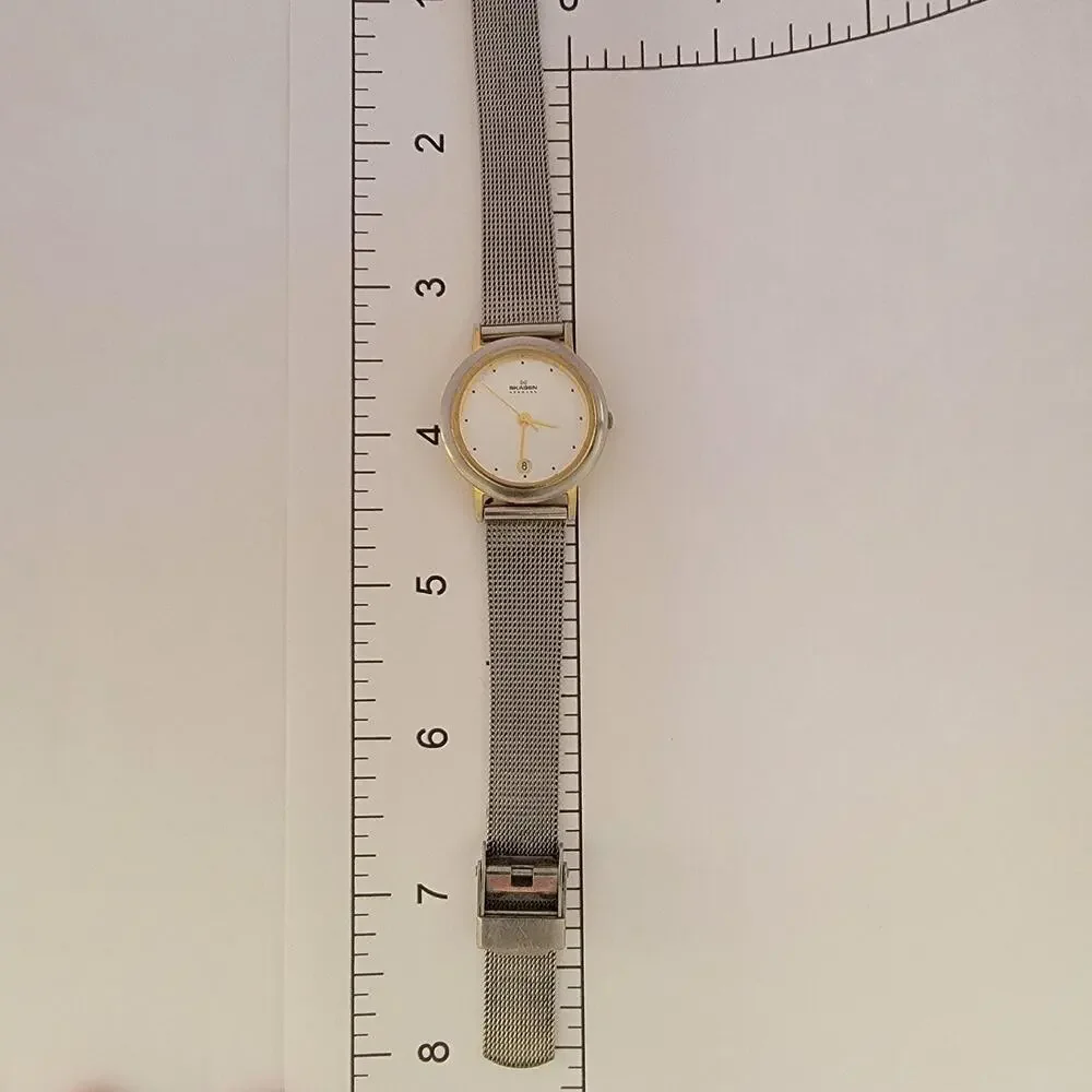 Skagen Womens Watch Silver Dial Gold Case Silver Mesh Bracelet Date 165GS